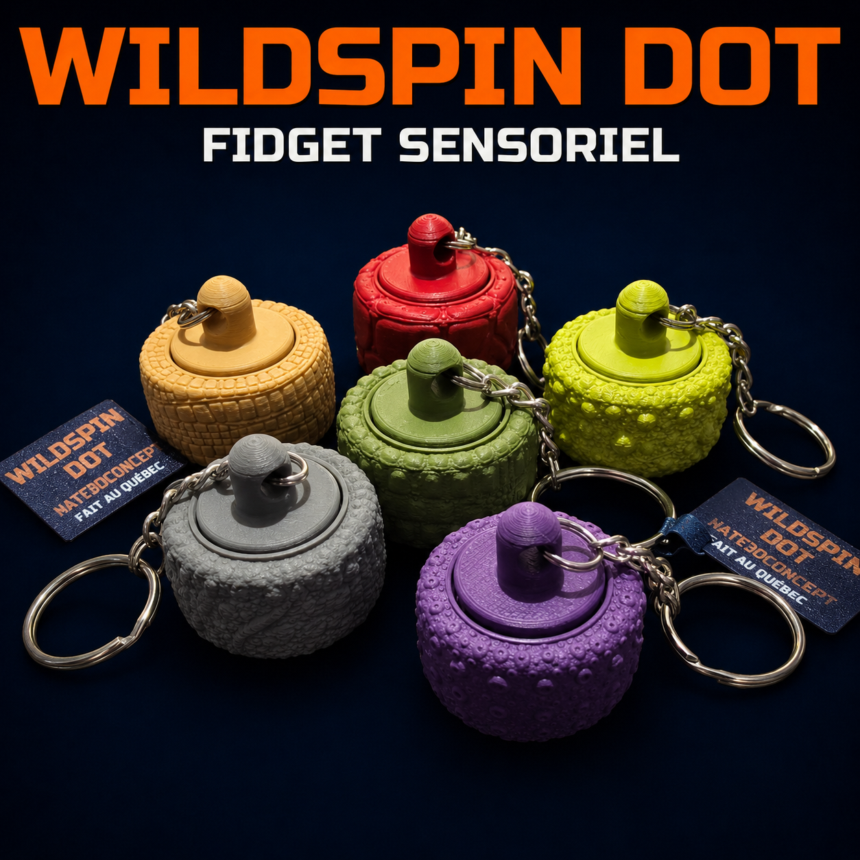 WildSpin Dot – Fidget spinner sensoriel porte-clés | 6 textures animales