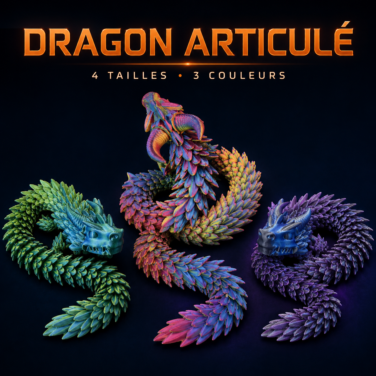 Dragon articulé imprimé en 3D | 4 tailles